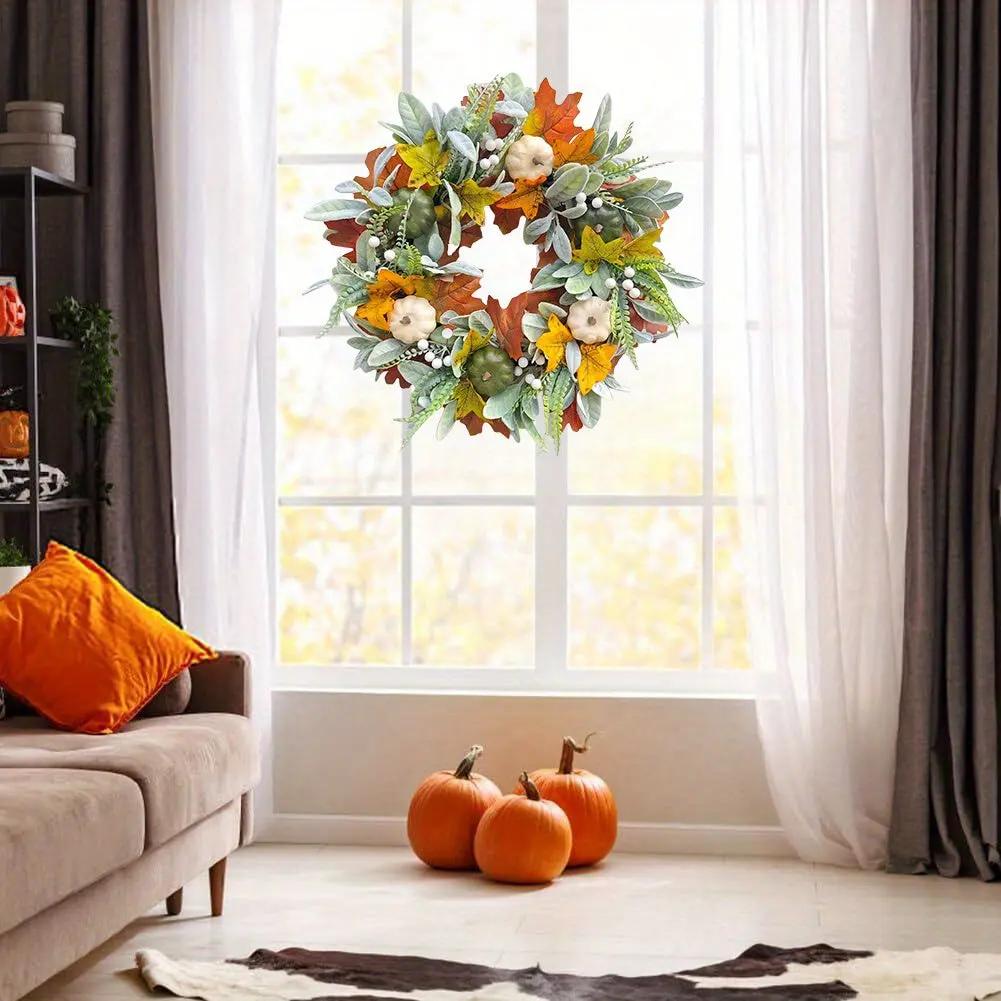 White Pumpkin Fall Wreaths, Thanksgiving Wreaths, White Pumpkin Maple Leaf Wreath, Harvest Festival Pumpkin Maple Leaves Humana Conditio LLC