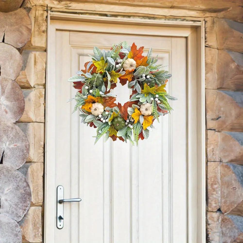 White Pumpkin Fall Wreaths, Thanksgiving Wreaths, White Pumpkin Maple Leaf Wreath, Harvest Festival Pumpkin Maple Leaves Humana Conditio LLC