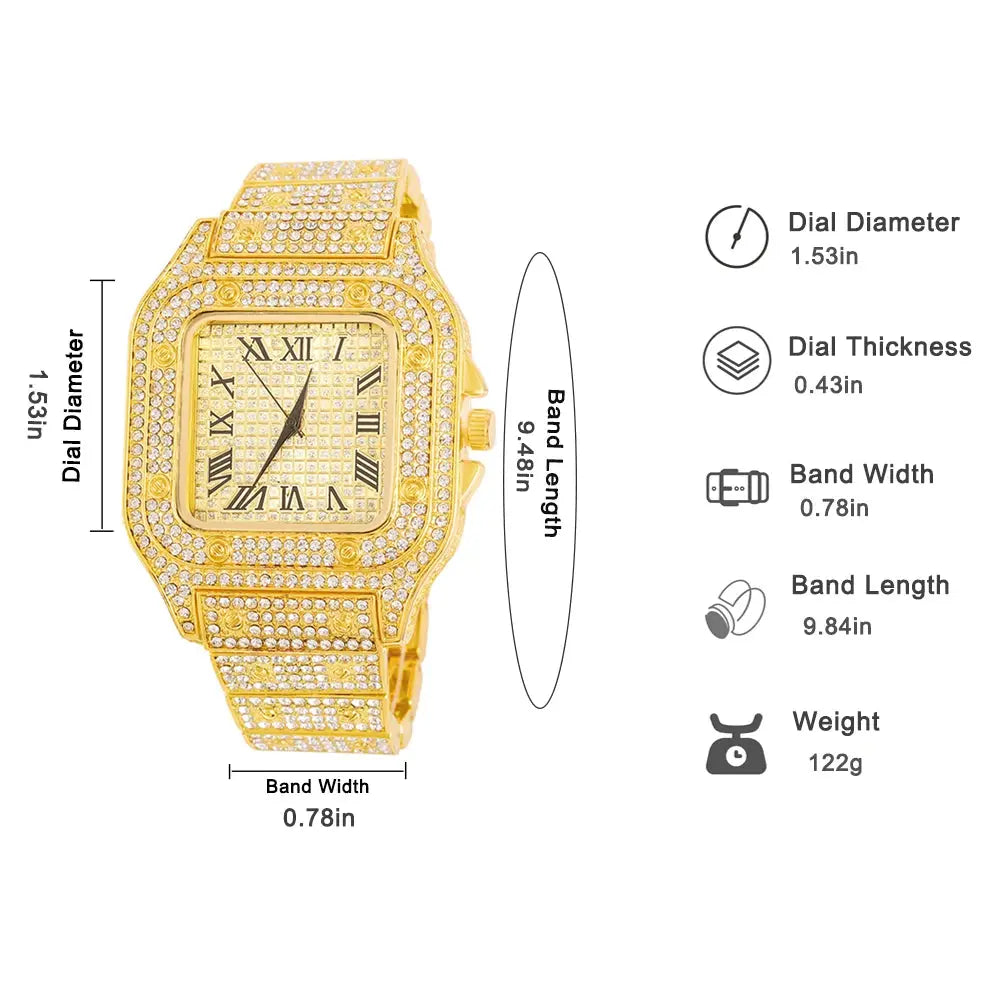 Luxury Moissanite Iced Out Watches Hip Hop Bust Down Unisex Diamond Watch, Stainless Steel Moissanite Studded Wrist Watch Humana Conditio LLC