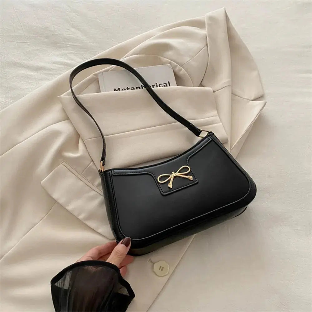 Elegant Y2k Bow Shoulder Bag Zipper Solid Color Bowknot Underarm Bag Small Square Bag PU Leather Women Handbag Daily Humana Conditio LLC