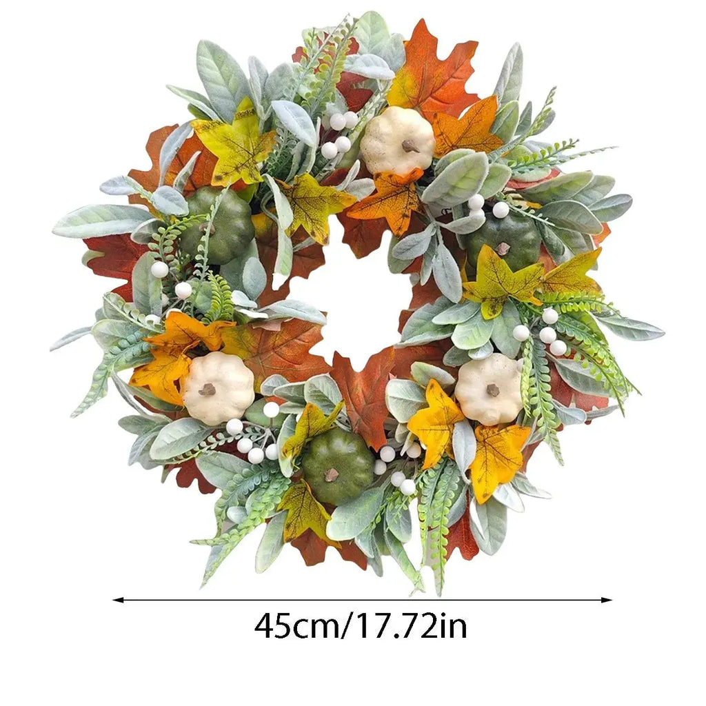 White Pumpkin Fall Wreaths, Thanksgiving Wreaths, White Pumpkin Maple Leaf Wreath, Harvest Festival Pumpkin Maple Leaves Humana Conditio LLC