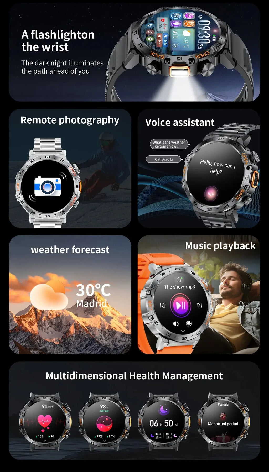 2025 Smart Watch Men 360*360 AMOLED HD Screen Waterproof Sports Fitness Watches Flashlight New Men Smartwatch For Andrio IOS Humana Conditio LLC