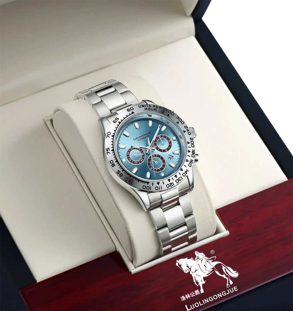 Meteorite Di Series Business Men's Mechanical Watch, Three-Eye Six-Hand Multi-Function Fully Automatic Mechanical Watch, Men's Watch with Skeleton Design, Fashionable Business Casual Watch, High-End Gift Humana Conditio LLC