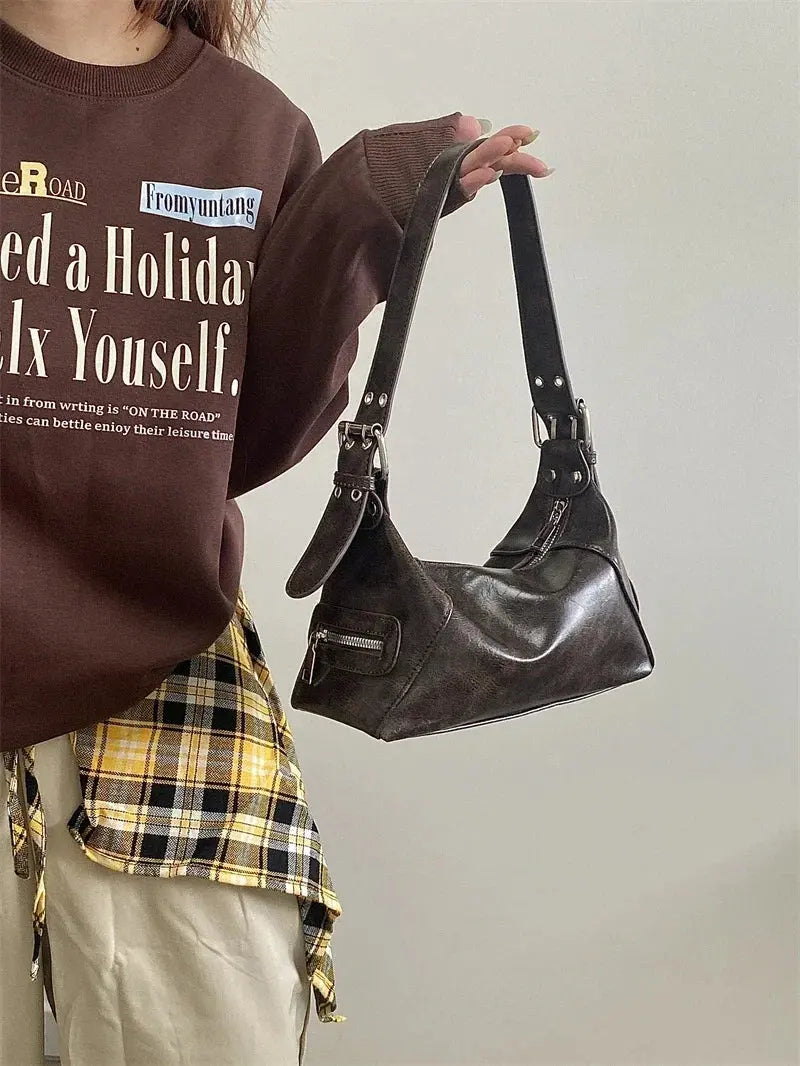 Vintage Y2K Women's Underarm Bags Pu Leather Hot Girls Shoulder Bag Casual Portable Female Tote Purse Crossbody Bag Handbags Humana Conditio LLC