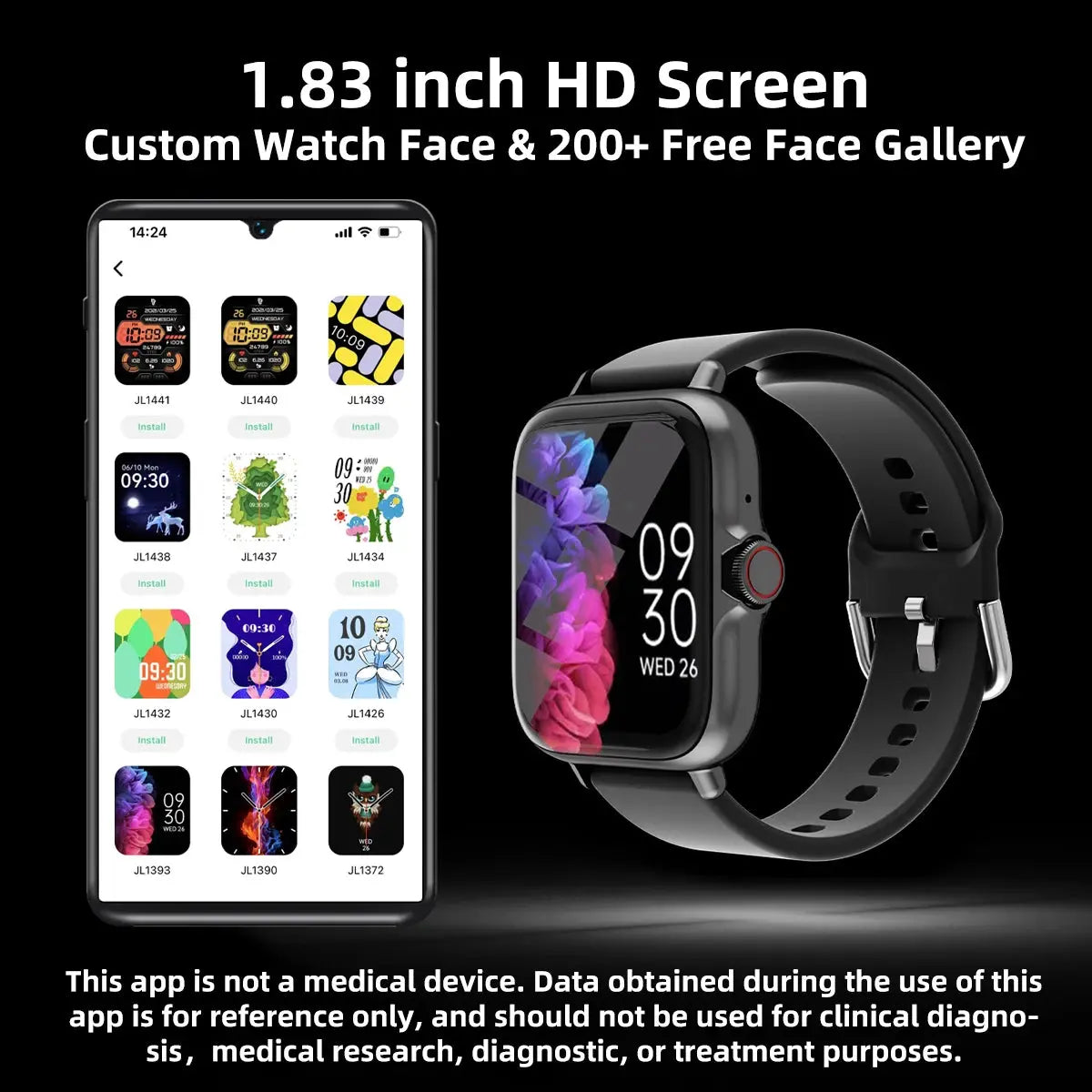1.83'' Waterproof Smart Watch with Message Answer Call Sleep Monitoring Sports Pedometer Information Alerts For iPhone Android Humana Conditio LLC