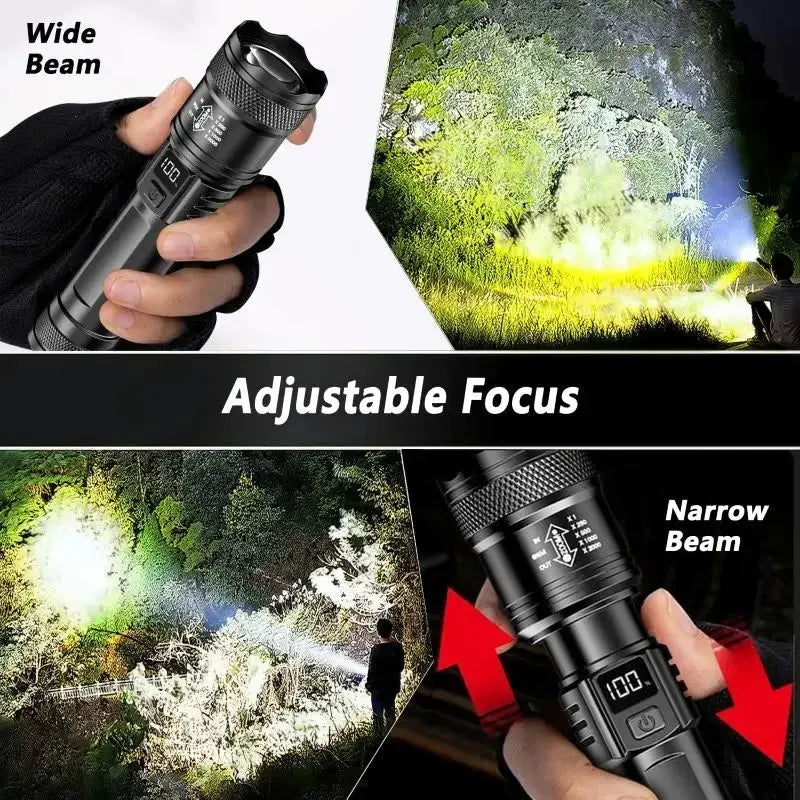 Rechargeable LED Flashlight Zoomable Torch with LCD Display 3 Modes Waterproof High Power Hand Light Outdoor Wilderness Camping Humana Conditio LLC