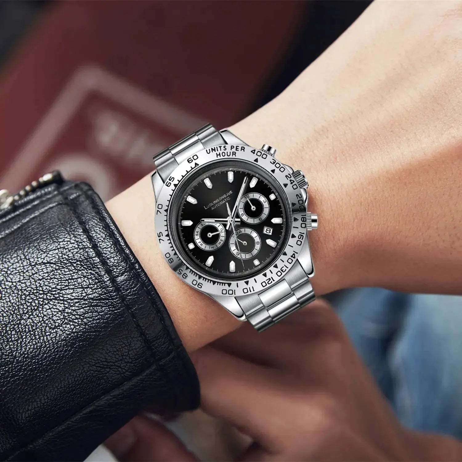 Meteorite Di Series Business Men's Mechanical Watch, Three-Eye Six-Hand Multi-Function Fully Automatic Mechanical Watch, Men's Watch with Skeleton Design, Fashionable Business Casual Watch, High-End Gift Humana Conditio LLC