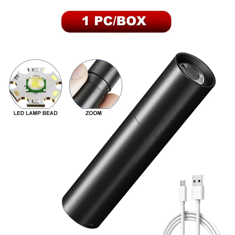 Mini Flashlight USB Rechargeable Aluminum Alloy Flashlight Super Bright LED Bead Adjustable Focus Long-range Portable Flashlight Humana Conditio LLC