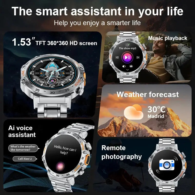 2025 Smart Watch Men 360*360 AMOLED HD Screen Waterproof Sports Fitness Watches Flashlight New Men Smartwatch For Andrio IOS Humana Conditio LLC