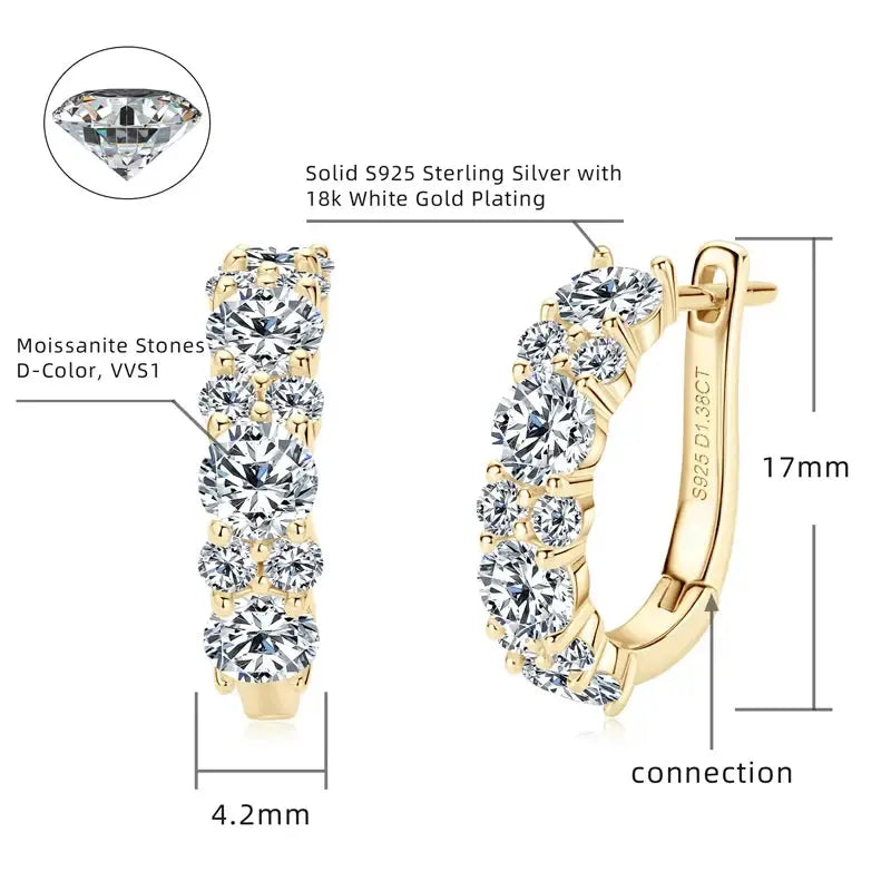 Real 925 Sterling Silver Moisanite Earrings D Color 2.76CTTW. Moisanite Lab Diamond Hoops Earrings Sparking Wedding Fine Jewelry Humana Conditio LLC