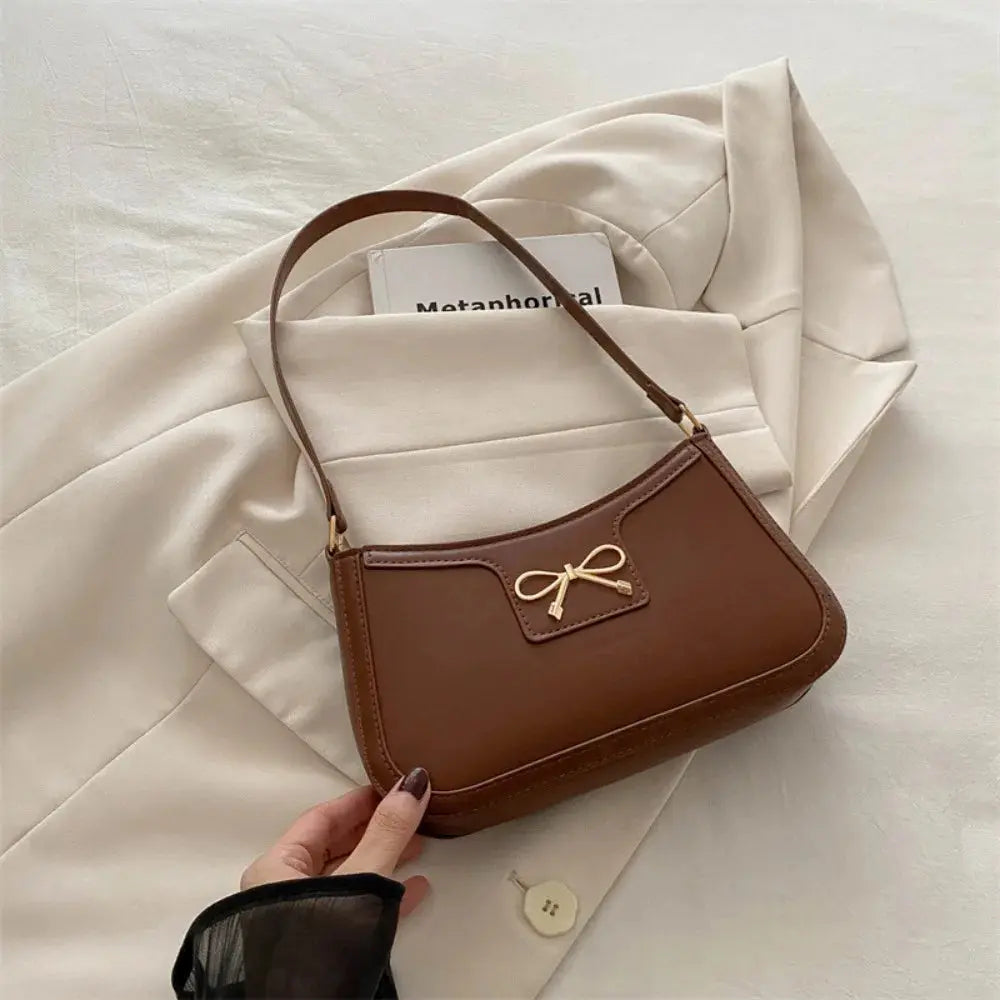 Elegant Y2k Bow Shoulder Bag Zipper Solid Color Bowknot Underarm Bag Small Square Bag PU Leather Women Handbag Daily Humana Conditio LLC