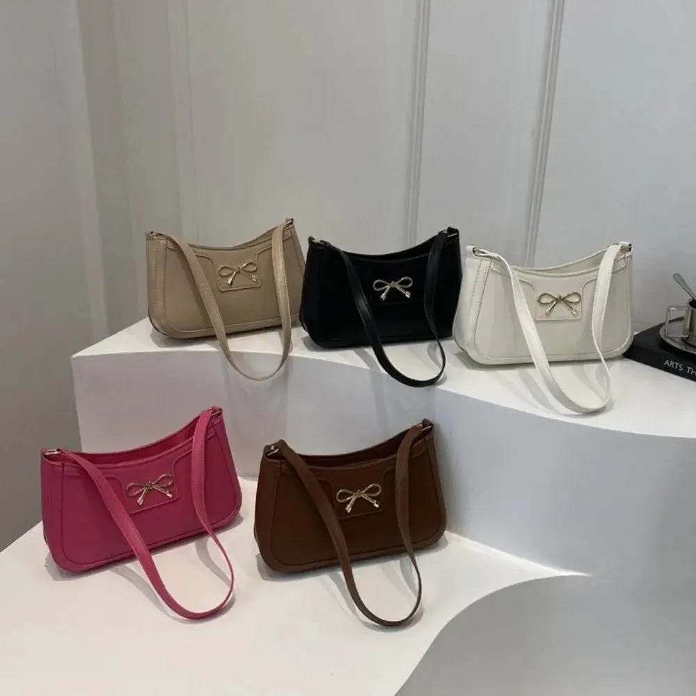 Elegant Y2k Bow Shoulder Bag Zipper Solid Color Bowknot Underarm Bag Small Square Bag PU Leather Women Handbag Daily Humana Conditio LLC