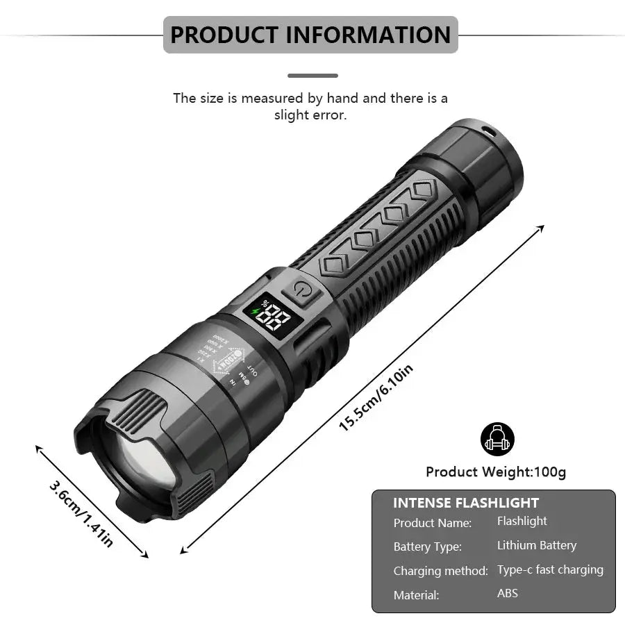 High Power 2000LM LED Flashlight Built-in Battery USB Rechargeable Strong Light Tactical Torch Outdoor Camping Hiking Lantern Humana Conditio LLC