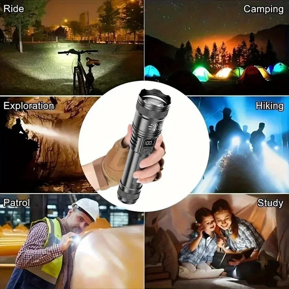 High-power Led Flashlight USB Rechargeable Torch with Display Zoomable Light with Battery Camping Hiking Lantern Emergency Lamp Humana Conditio LLC