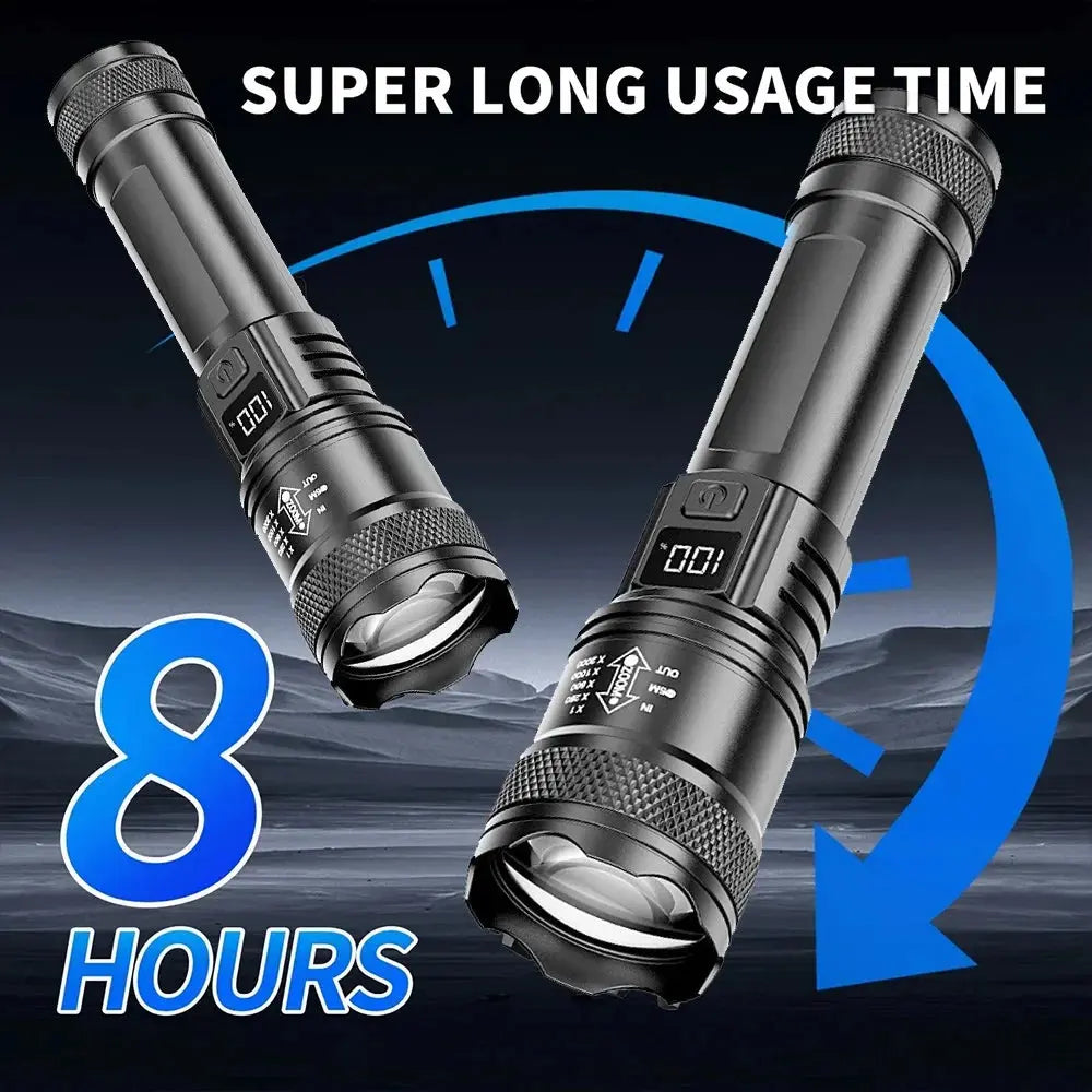 High-power Led Flashlight USB Rechargeable Torch with Display Zoomable Light with Battery Camping Hiking Lantern Emergency Lamp Humana Conditio LLC