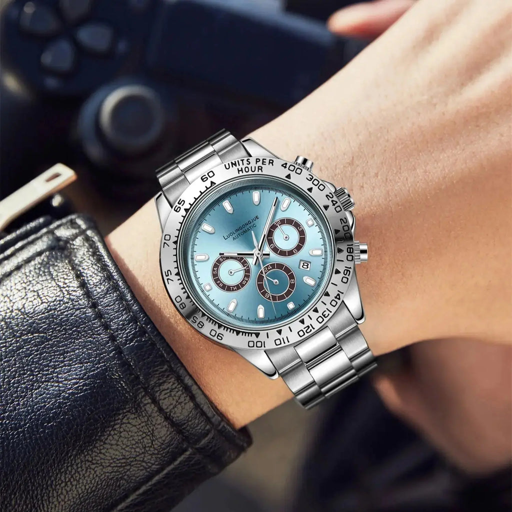 Meteorite Di Series Business Men's Mechanical Watch, Three-Eye Six-Hand Multi-Function Fully Automatic Mechanical Watch, Men's Watch with Skeleton Design, Fashionable Business Casual Watch, High-End Gift Humana Conditio LLC