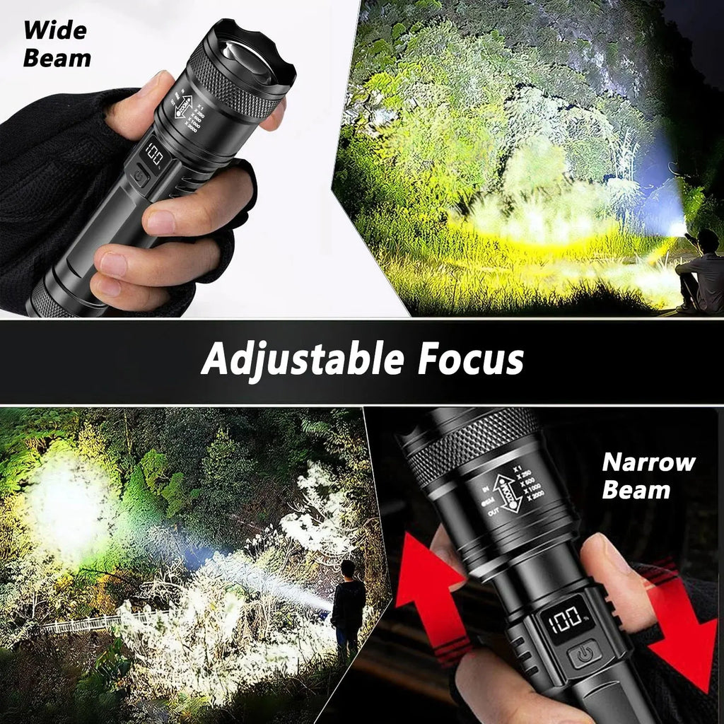 Rechargeable LED Flashlight Zoomable Torch with LCD Display 3 Modes Waterproof High Power Hand Light Outdoor Wilderness Camping Humana Conditio LLC