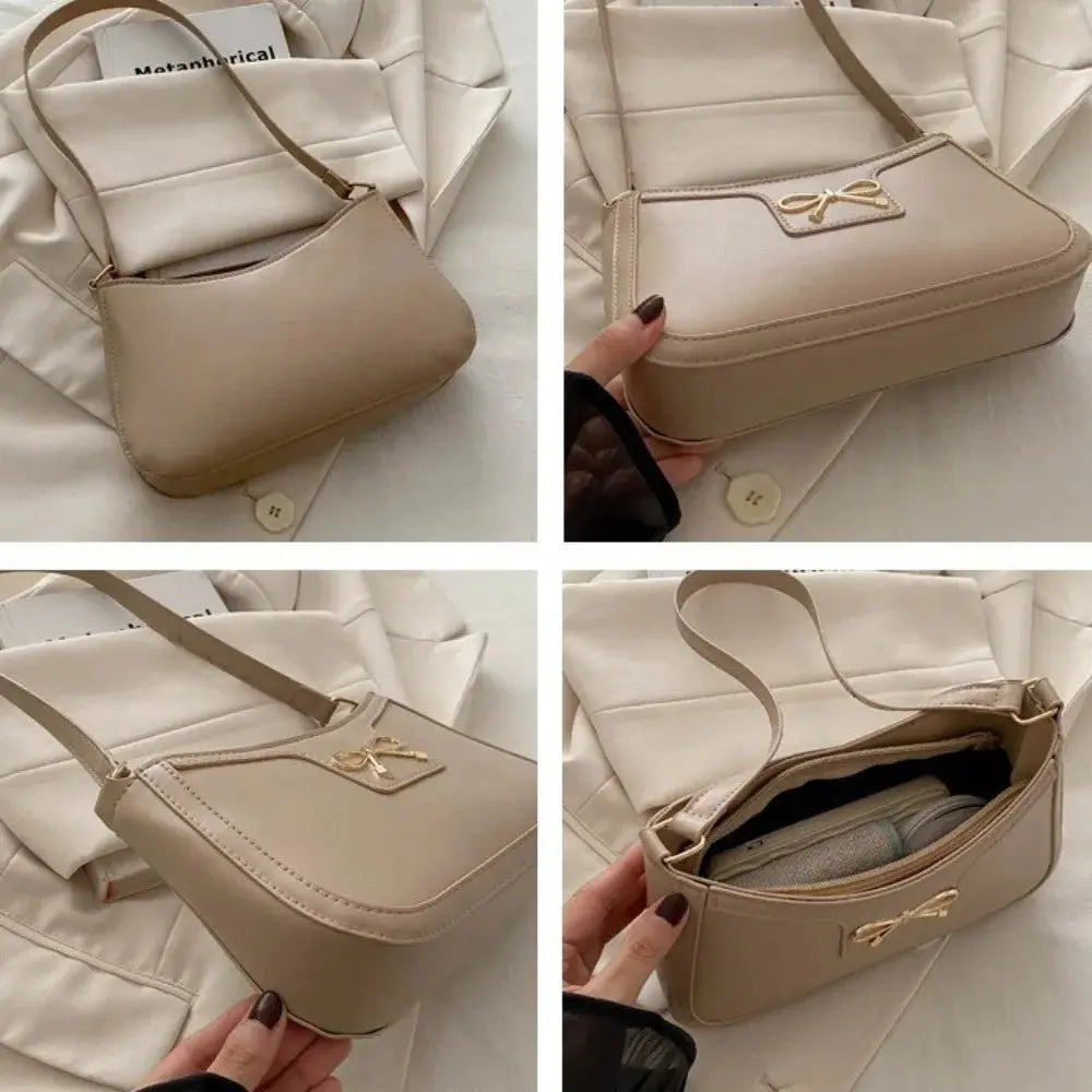 Elegant Y2k Bow Shoulder Bag Zipper Solid Color Bowknot Underarm Bag Small Square Bag PU Leather Women Handbag Daily Humana Conditio LLC