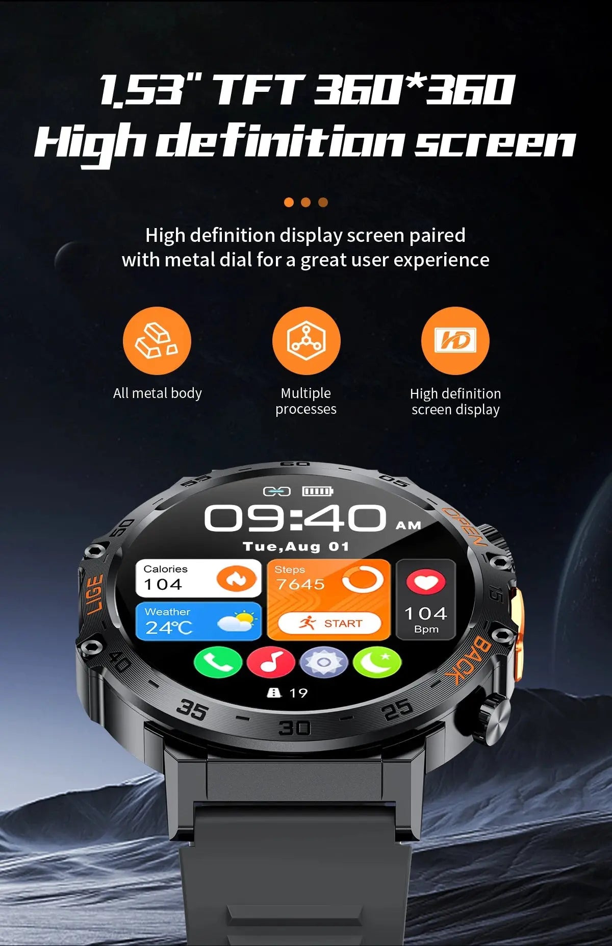 2025 Smart Watch Men 360*360 AMOLED HD Screen Waterproof Sports Fitness Watches Flashlight New Men Smartwatch For Andrio IOS Humana Conditio LLC