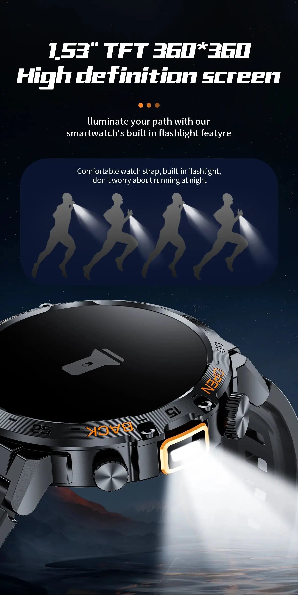 2025 Smart Watch Men 360*360 AMOLED HD Screen Waterproof Sports Fitness Watches Flashlight New Men Smartwatch For Andrio IOS Humana Conditio LLC