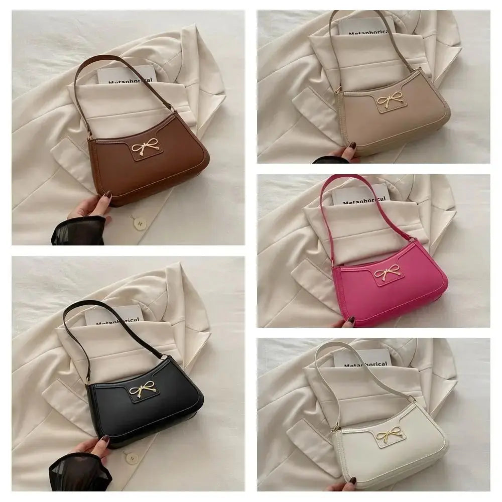 Elegant Y2k Bow Shoulder Bag Zipper Solid Color Bowknot Underarm Bag Small Square Bag PU Leather Women Handbag Daily Humana Conditio LLC