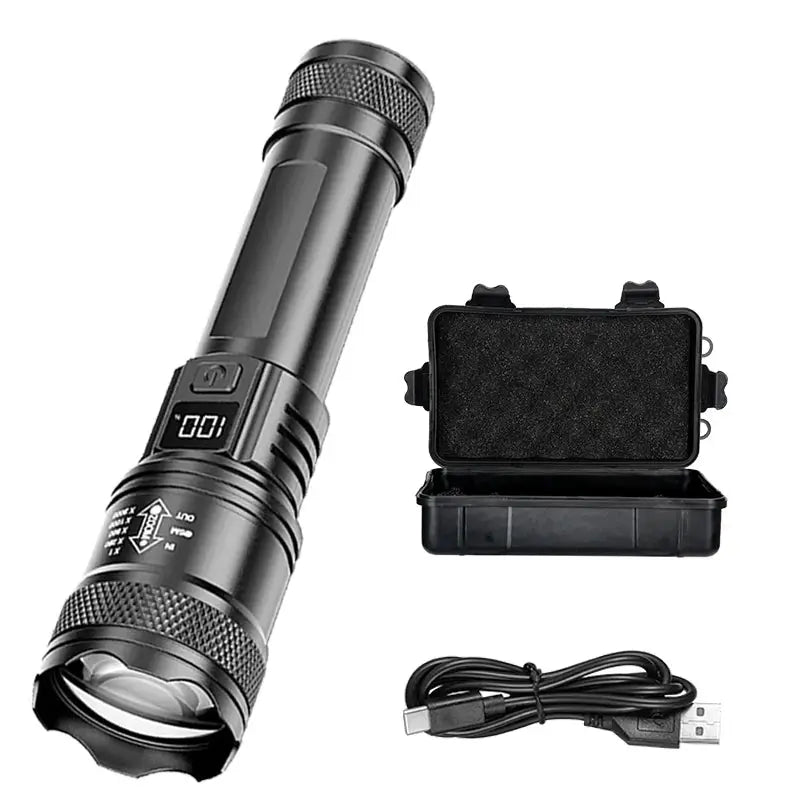 Rechargeable LED Flashlight Zoomable Torch with LCD Display 3 Modes Waterproof High Power Hand Light Outdoor Wilderness Camping Humana Conditio LLC