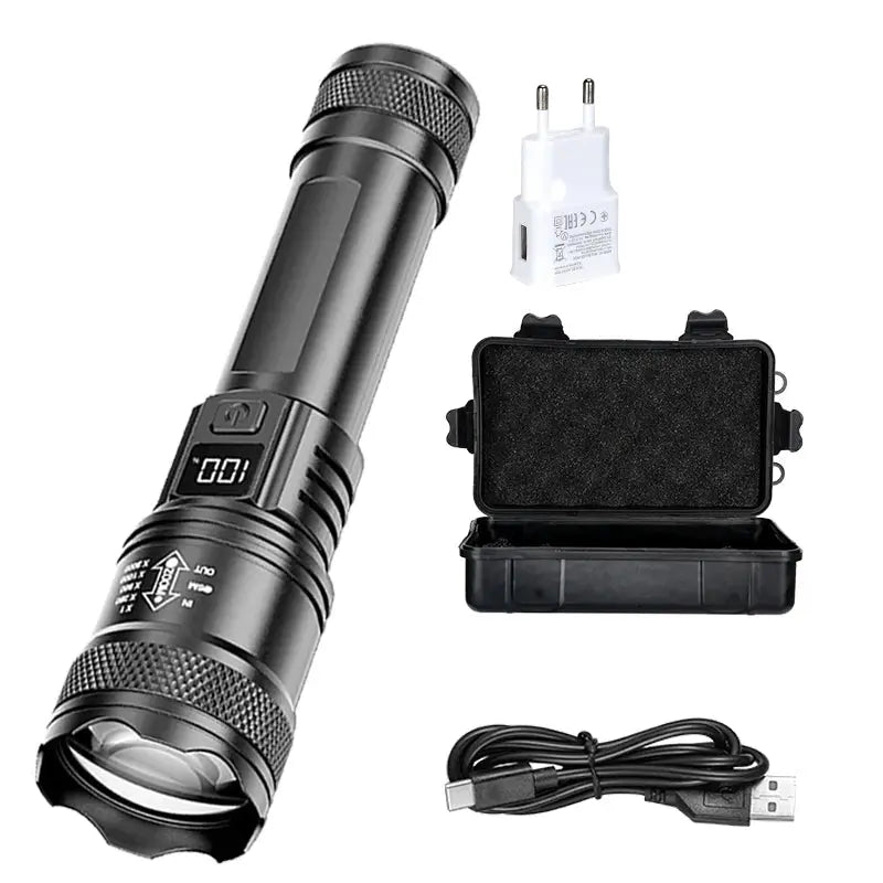Rechargeable LED Flashlight Zoomable Torch with LCD Display 3 Modes Waterproof High Power Hand Light Outdoor Wilderness Camping Humana Conditio LLC