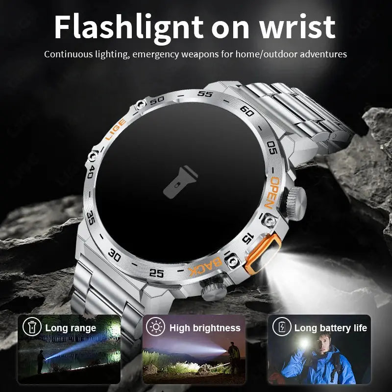 2025 Smart Watch Men 360*360 AMOLED HD Screen Waterproof Sports Fitness Watches Flashlight New Men Smartwatch For Andrio IOS Humana Conditio LLC