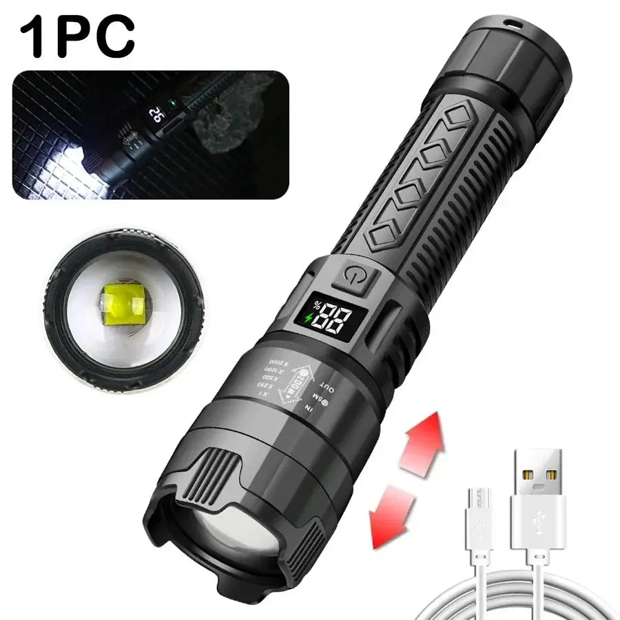 High Power 2000LM LED Flashlight Built-in Battery USB Rechargeable Strong Light Tactical Torch Outdoor Camping Hiking Lantern Humana Conditio LLC