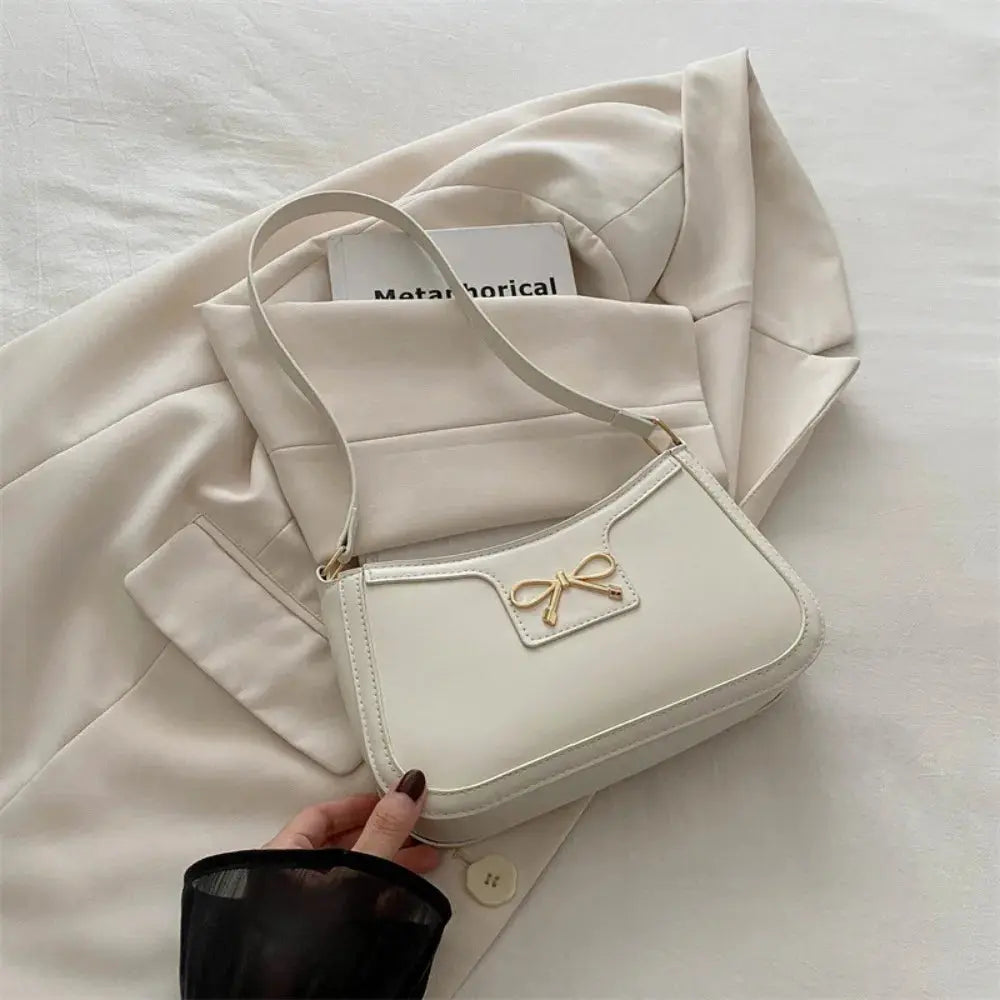 Elegant Y2k Bow Shoulder Bag Zipper Solid Color Bowknot Underarm Bag Small Square Bag PU Leather Women Handbag Daily Humana Conditio LLC