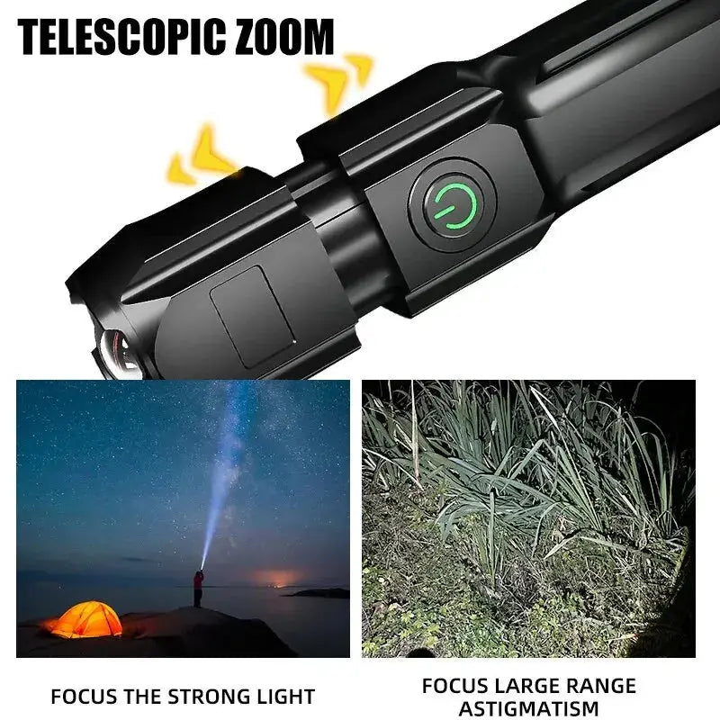 Powerful LED Flashlight 100000 Lumen Tactical Flashlights Rechargeable USB 18650 Waterproof Zoom Fishing Hunting LED Flashlight Humana Conditio LLC