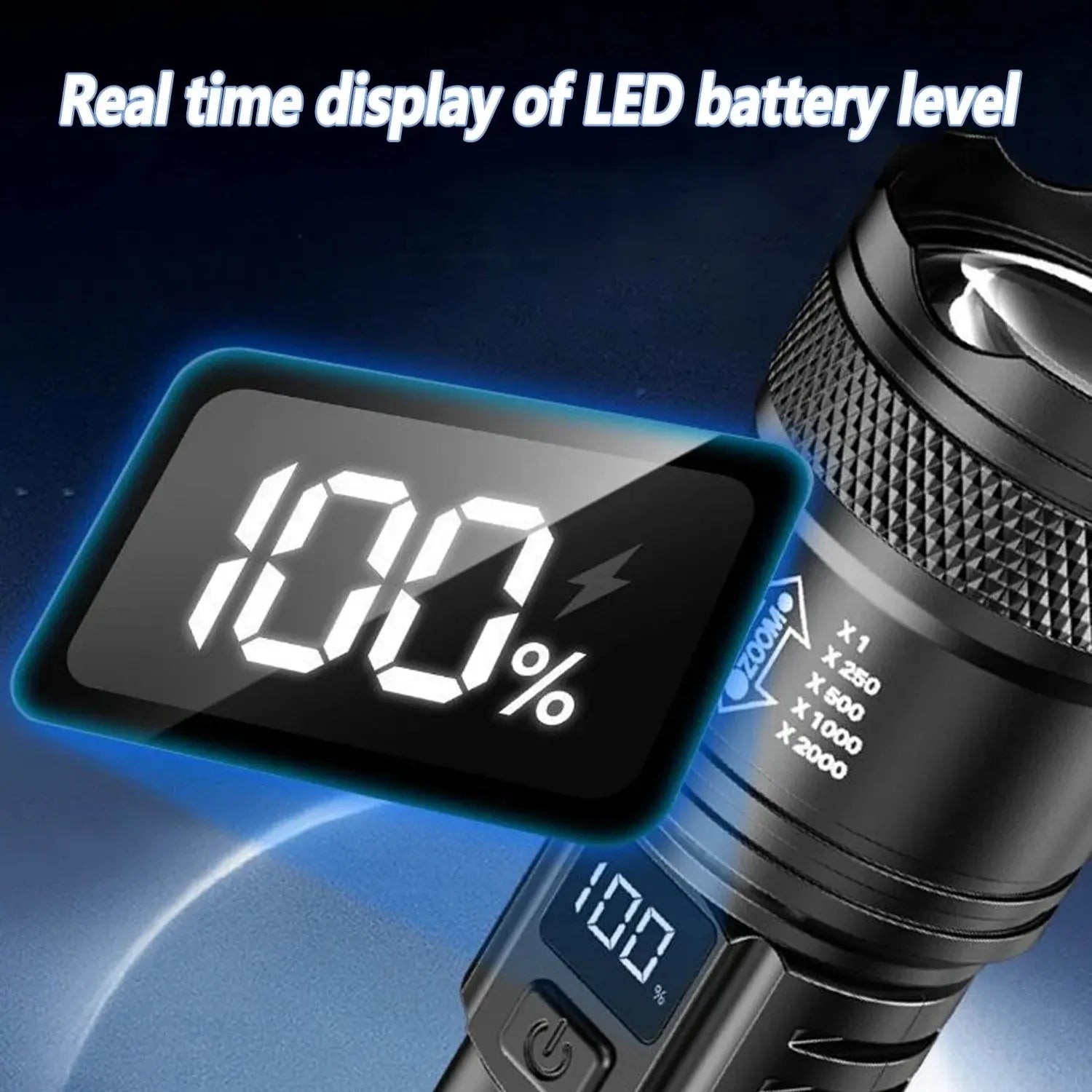Rechargeable LED Flashlight Zoomable Torch with LCD Display 3 Modes Waterproof High Power Hand Light Outdoor Wilderness Camping Humana Conditio LLC