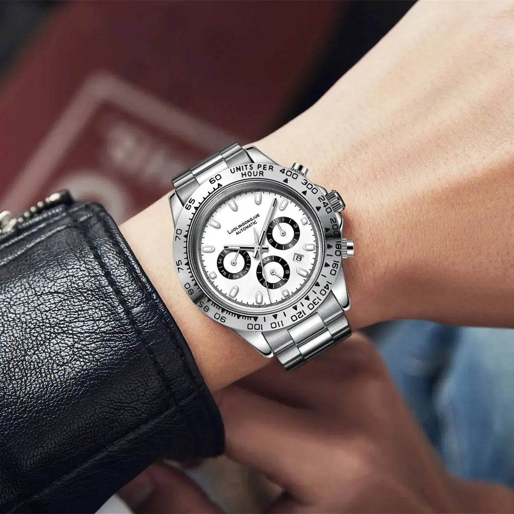 Meteorite Di Series Business Men's Mechanical Watch, Three-Eye Six-Hand Multi-Function Fully Automatic Mechanical Watch, Men's Watch with Skeleton Design, Fashionable Business Casual Watch, High-End Gift Humana Conditio LLC