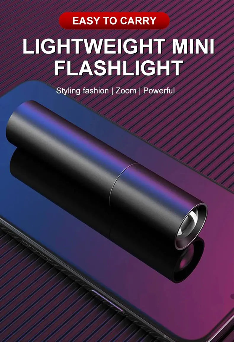 Mini Flashlight USB Rechargeable Aluminum Alloy Flashlight Super Bright LED Bead Adjustable Focus Long-range Portable Flashlight Humana Conditio LLC