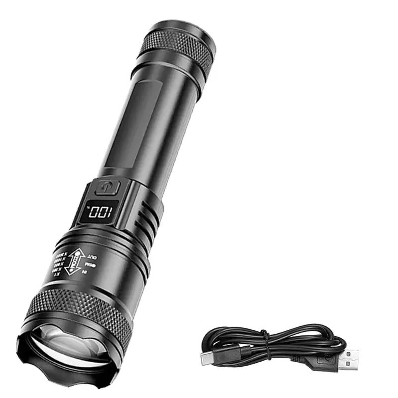 Rechargeable LED Flashlight Zoomable Torch with LCD Display 3 Modes Waterproof High Power Hand Light Outdoor Wilderness Camping Humana Conditio LLC