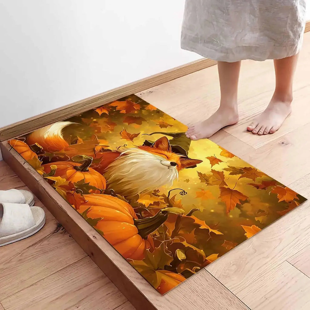 Fall Thanksgiving Animal Pumpkins Maple Leaves Entrance Doormat Decor Kitchen Corridor Balcony Rugs Bathroom Anti-slip Foot Mat Humana Conditio LLC