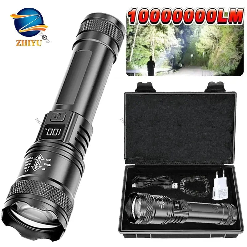 Rechargeable LED Flashlight Zoomable Torch with LCD Display 3 Modes Waterproof High Power Hand Light Outdoor Wilderness Camping Humana Conditio LLC