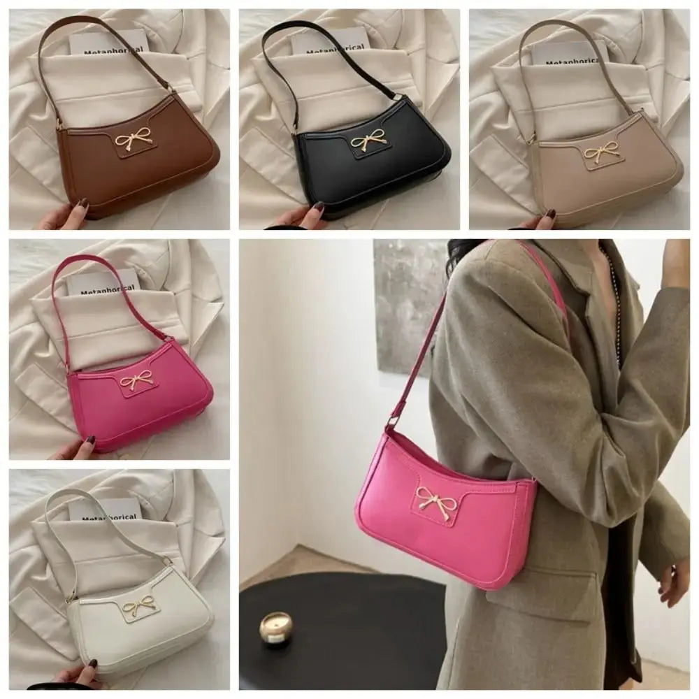 Elegant Y2k Bow Shoulder Bag Zipper Solid Color Bowknot Underarm Bag Small Square Bag PU Leather Women Handbag Daily Humana Conditio LLC