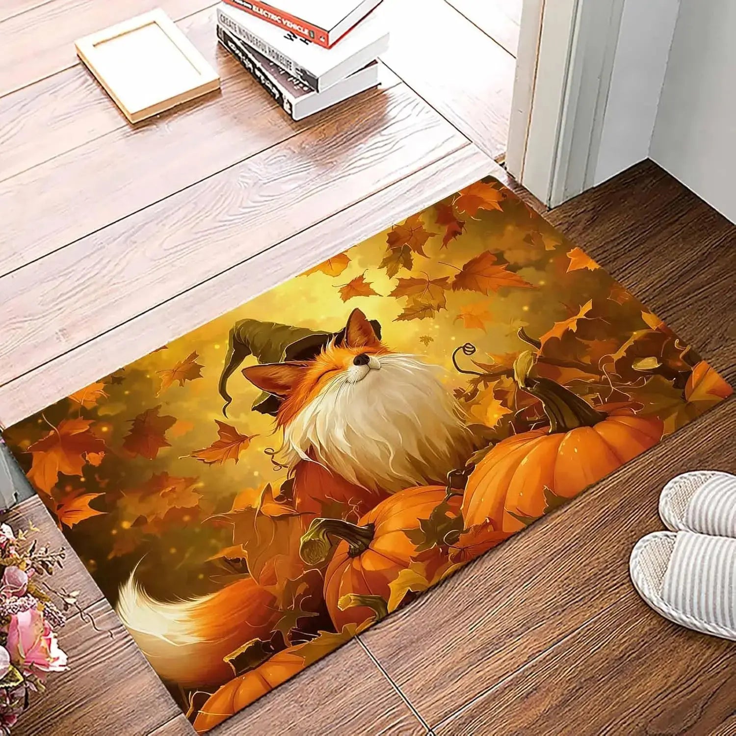 Fall Thanksgiving Animal Pumpkins Maple Leaves Entrance Doormat Decor Kitchen Corridor Balcony Rugs Bathroom Anti-slip Foot Mat Humana Conditio LLC