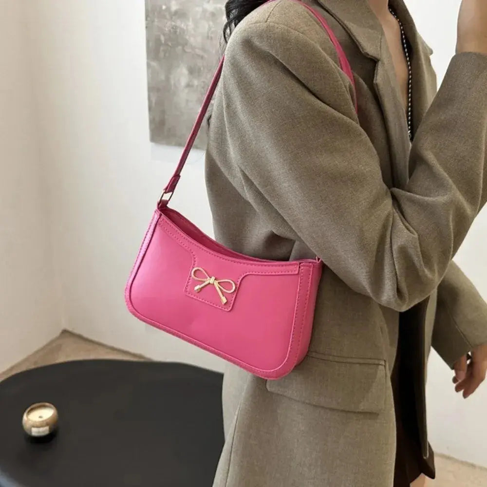 Elegant Y2k Bow Shoulder Bag Zipper Solid Color Bowknot Underarm Bag Small Square Bag PU Leather Women Handbag Daily Humana Conditio LLC