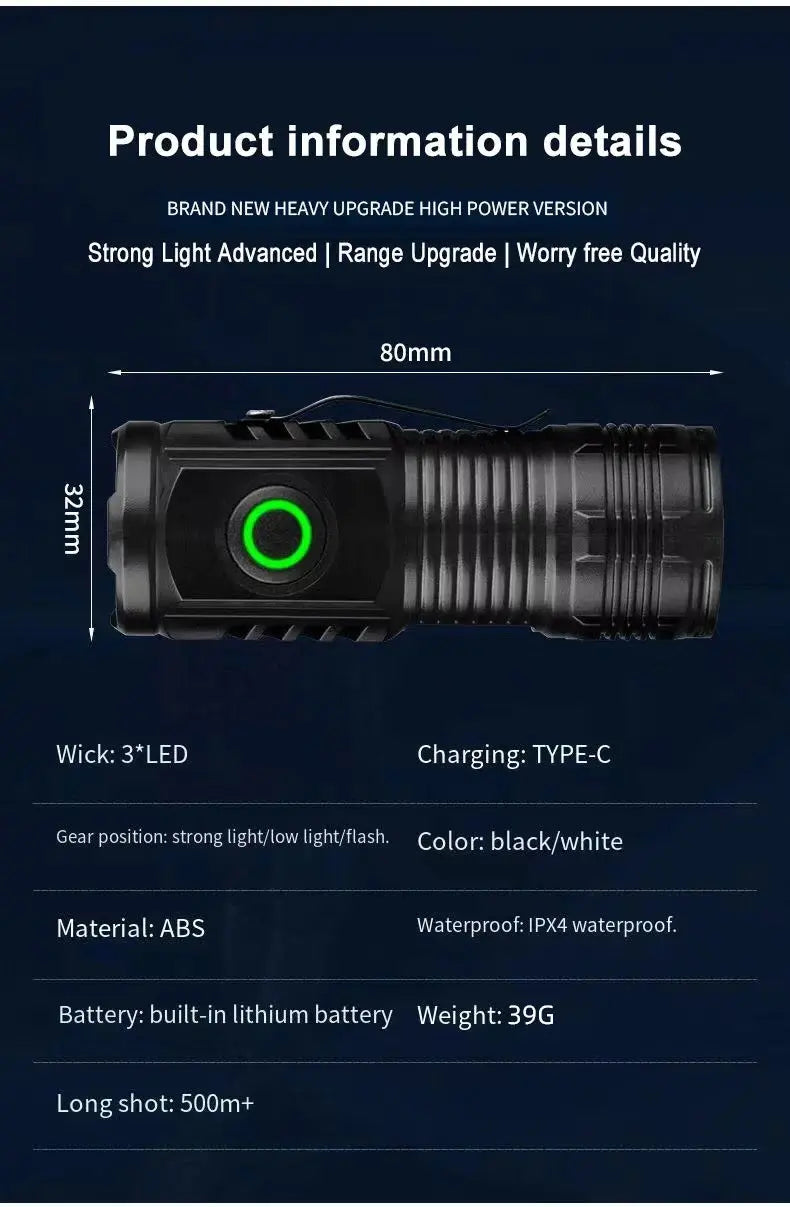 LED Strong Light Flashlight Rechargeable Multi functional for Long Range Portable Outdoor Home Mini Flashlight Cap Clip Light Humana Conditio LLC