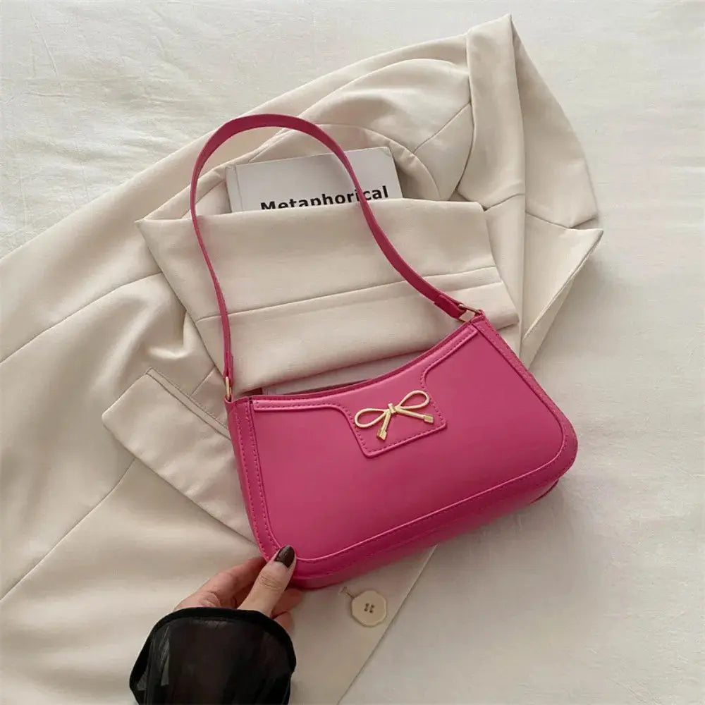 Elegant Y2k Bow Shoulder Bag Zipper Solid Color Bowknot Underarm Bag Small Square Bag PU Leather Women Handbag Daily Humana Conditio LLC