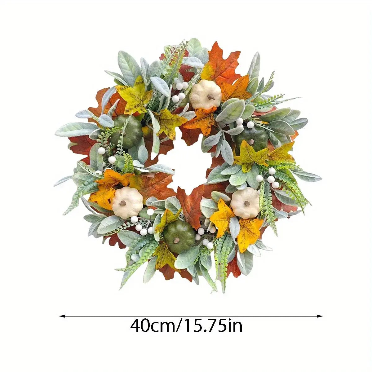 White Pumpkin Fall Wreaths, Thanksgiving Wreaths, White Pumpkin Maple Leaf Wreath, Harvest Festival Pumpkin Maple Leaves Humana Conditio LLC