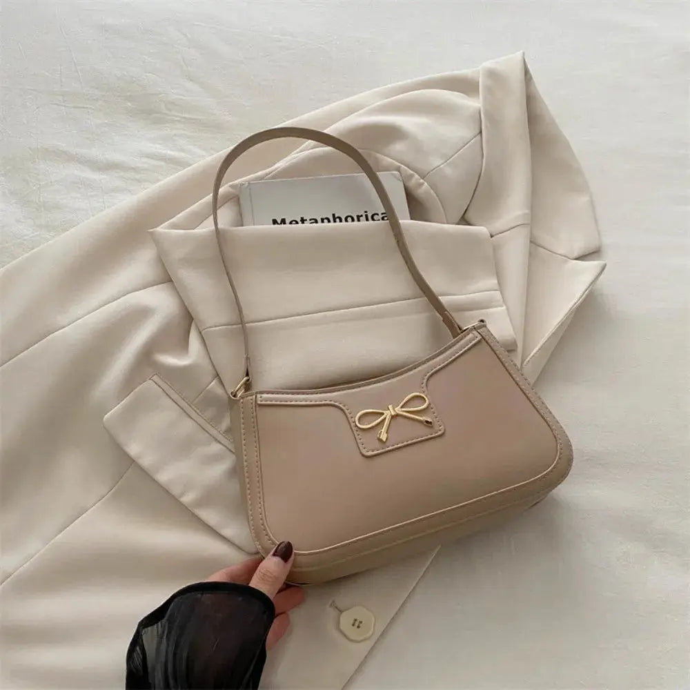 Elegant Y2k Bow Shoulder Bag Zipper Solid Color Bowknot Underarm Bag Small Square Bag PU Leather Women Handbag Daily Humana Conditio LLC